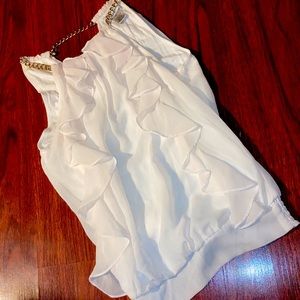 Cache white blouse with gold chain straps size XS